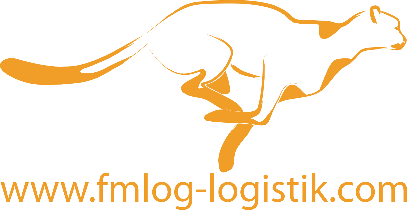 Orangefarbener fmlog Gepard mit Webadresse